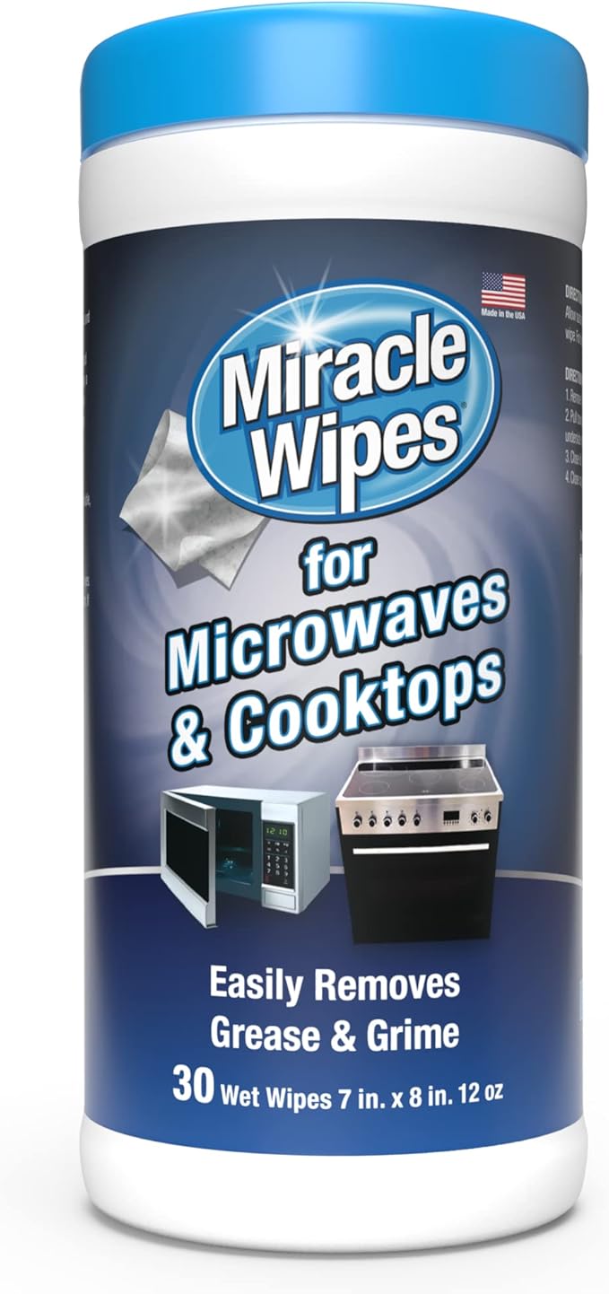 MiracleWipes for Microwaves and Cooktops, Easily Removes Food and Grime Buildup, Safe and Convenient Stove Top Cleaner, Great for Home and Kitchen Use - 30 Count