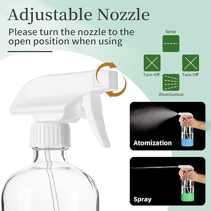 2 Pack Glass Spray Bottles with Silicone Sleeve,16oz Clear Glass Spray Bottles Refillable Empty Bottle with Adjustable Nozzle,Spray Bottle for Essential Oils,Cleaning Solutions,Pets,Hair