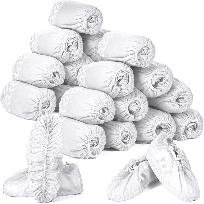 Zhanmai 300 Pack Disposable Shoe Covers Non Slip Disposable Large Foot Booties Shoe Covers for Indoors Contractors Floor and Carpet Protectors, One Size Fits Most(White)
