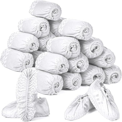 Zhanmai 300 Pack Disposable Shoe Covers Non Slip Disposable Large Foot Booties Shoe Covers for Indoors Contractors Floor and Carpet Protectors, One Size Fits Most(White)