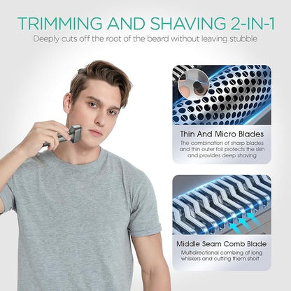 VOYOR Foil Shaver Electric Razor for Men 3 in 1 Shavers for Men with Double Foil Wet & Dry Face Shaver Lightweight Handheld Smooth Shave IPX6 Washable USB-C Rechargeable Travel Razor TX310 (Gray)