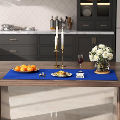 Quality Silicone Table Mat 47x24 Inch - High Heat Resistant (Lab Tested 482°F), Non-Slip Oil-Resistant Surface for Baking & DIY | Waterproof & Easy Clean (Blue)