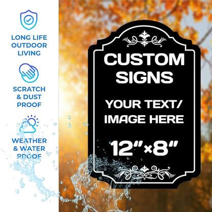 Custom Aluminum Weatherproof Metal Garden Signs - Multiple Sizes, Personalized Text & Picture Here
