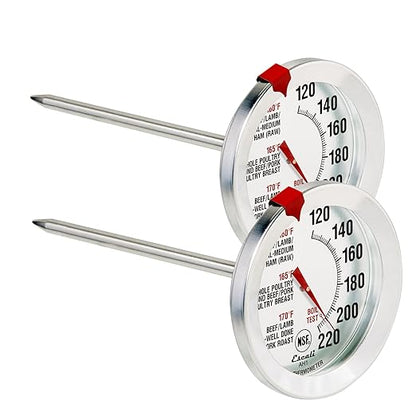 Escali AH1 2 Pack Oven Safe Meat Thermometers, Stainless Steel, Thermometer with 2.5 inch Large Dial, Oven and Grill Safe Temperature Gauge for Cooking, Roasting, Baking, Candy, Steak, Turkey