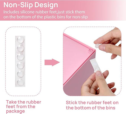 Vtopmart 4Pack Small Stackable Storage Drawers, Bathroom Makeup Organizer,Plastic Storage Bins For Vanity, Undersink, Kitchen Cabinet, Pantry, Home Organization(Pink)