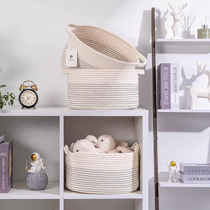 Medium and Large Woven Basket//With Handle, Used for Toys and Fabric Storage Basket used for Storing xl Storage Box, Decorative Storage Box Room 2pack (White/black line, L13×W9×H7)