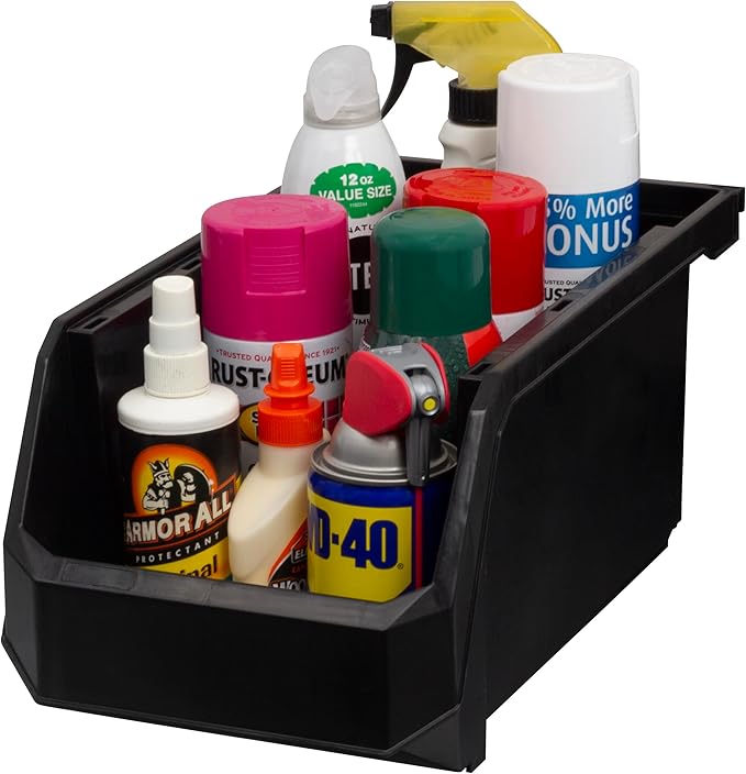 Plastic Containers for Organizing and Storage Bins for Closet, Kitchen, Office, Garage or Pantry Organization, Stackable Bins, Large (14.8" x 8" x 7"), 6-Pack, Black