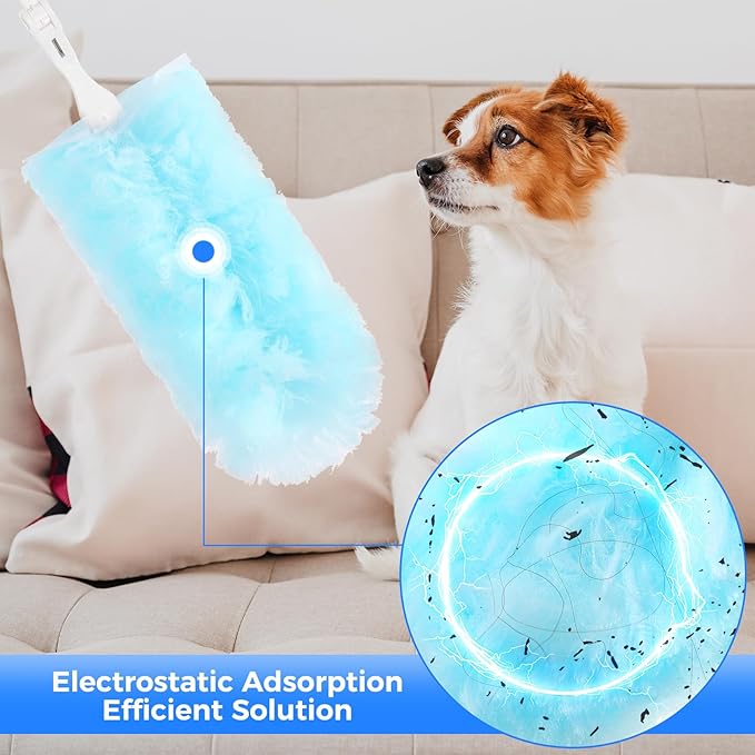 Disposable Duster Refills 8-Pack with Extendable Handle, 360° Electrostatic Dusting Tool, Adjustable Angle for Ceiling/Fan/Furniture Cleaning (Compatible with Multi-Brand Heads)