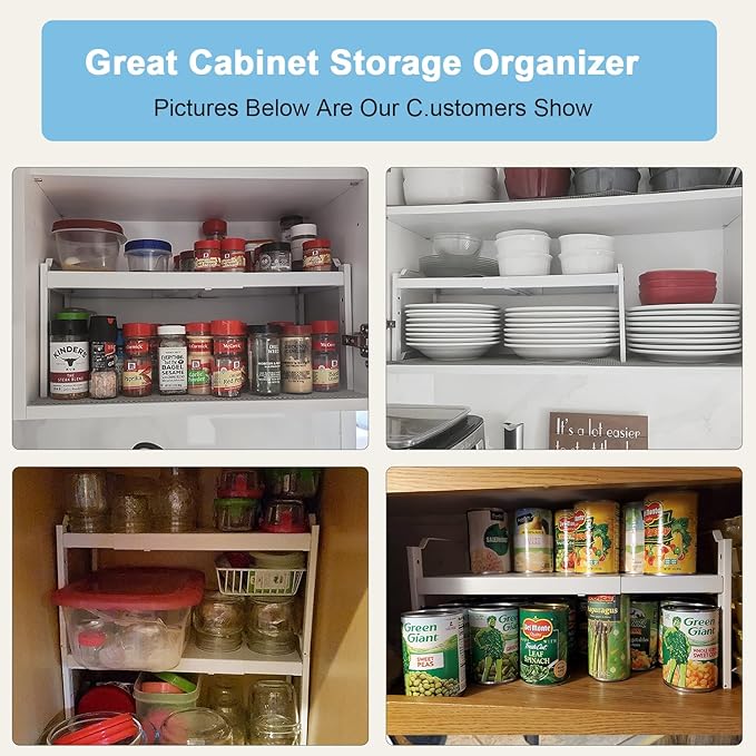 3 Pack Kitchen Cabinet Organizer Shelf, Stackable Expandable Shelves Organizers for Kitchen Cabinet Countertop Storage, Adjustable Counter Cupboard Pantry Organizer Shelf Rack Stand, Length:25.5 Inch