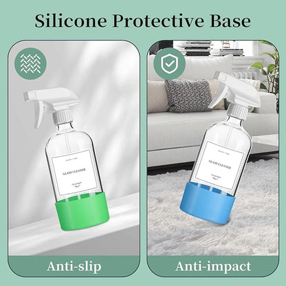 2 Pack Glass Spray Bottles with Silicone Sleeve,16oz Clear Glass Spray Bottles Refillable Empty Bottle with Adjustable Nozzle,Spray Bottle for Essential Oils,Cleaning Solutions,Pets,Hair