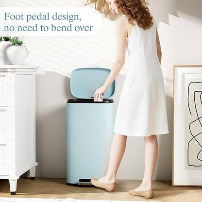 AthLike Trash Can, Stainless Steel Kitchen Garbage Can, Step Waste Bin with Hinged Lid and Removable Inner Bucket, Soft-Close, Dustbin for Bathroom Bedroom Living Room Home (Tide Pool Blue, 8 Gal)