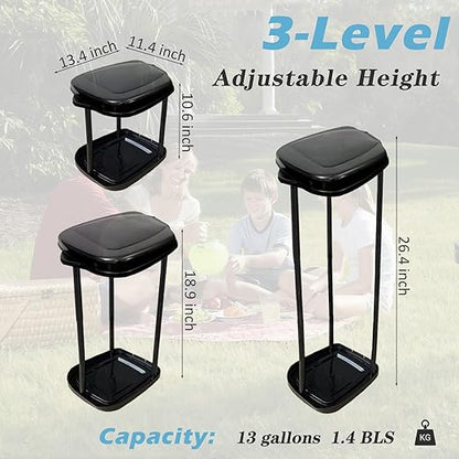 Collapsible Trash Bag Holder Portable Garbage Bin Holder Stand for Kitchen Outside 13 Gallon Plastic Outdoor Trash Can with Lid for Parties and Camping, Black