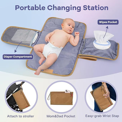 RUVALINO Diaper Bag Backpack, Multifunction Travel Pack Maternity Baby Changing Bags, Large Capacity, Waterproof, Golden Brown