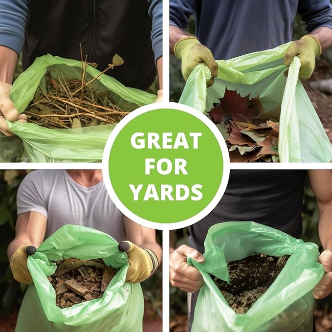 50-55 Gallon Compostable Trash Bags Flat-Top, Heavy Duty Extra Thick 1.57 Mil, 208.2 Liter, 12 Bags, Large Lawn and Yard Waste Bag, ASTM D6400, US BPI and OK Compost Home Certified
