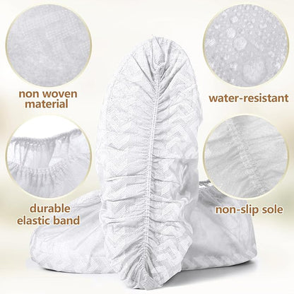 Zhanmai 300 Pack Disposable Shoe Covers Non Slip Disposable Large Foot Booties Shoe Covers for Indoors Contractors Floor and Carpet Protectors, One Size Fits Most(White)