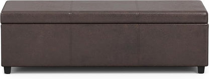 SIMPLIHOME Avalon 54 inch Wide Contemporary Rectangle Extra Large Storage Ottoman Bench in Distressed Brown Vegan Faux Leather, Assembled, for The Living Room, Entryway and Family Room