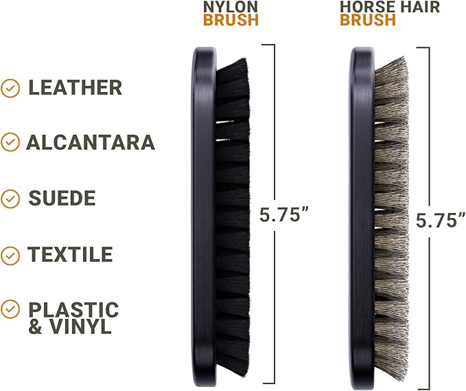 Premium Horse Hair Leather Brushes Set for Car Detailing, Furniture & Upholstery - Professional Horsehair Cleaning Brush for Couch, Car Seats, Alcantara & Interior Surfaces