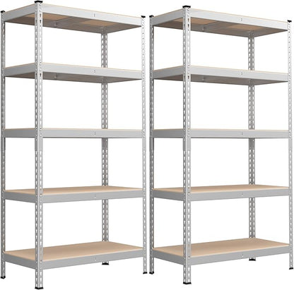 SONGMICS 5-Tier Storage Shelves, Load 2310 lb, Set of 2 Garage Storage, Boltless Assembly, Adjustable Shelving Unit, 17.7 x 35.4 x 70.9 Inches, for Study Shed Basement, Silver UGLR450E02