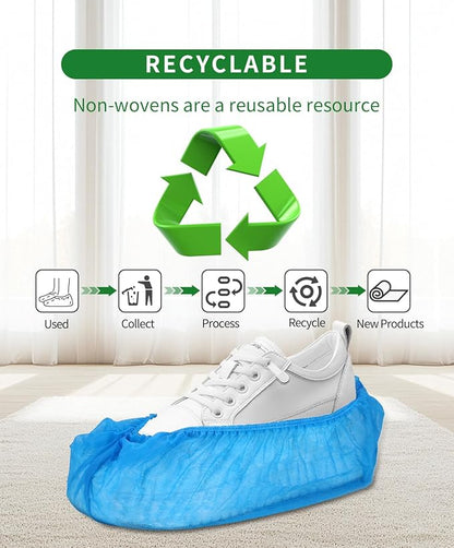 50Pcs(25 Pairs) Non-Woven Shoe Covers Disposable Non Slip for Indoors, Breathable | Durable | Boot Covers, Fits Up to Size 13 US Men (Blue)