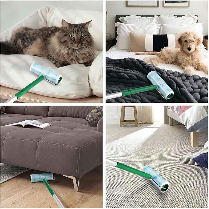 UNIKON Lint Roller Sticky Roller Pet Hair Roller, Long Handle Sticky Mop with 4-Foot Extendable Handle 30 Sheets, Green