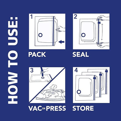 Hefty Shrink-Pak - 4 Large Vacuum Storage Bags for Clothes, Pillows, Towels, or Blankets - Space Saver Vacuum Sealer Bags Ideal Under Bed Storage Solutions