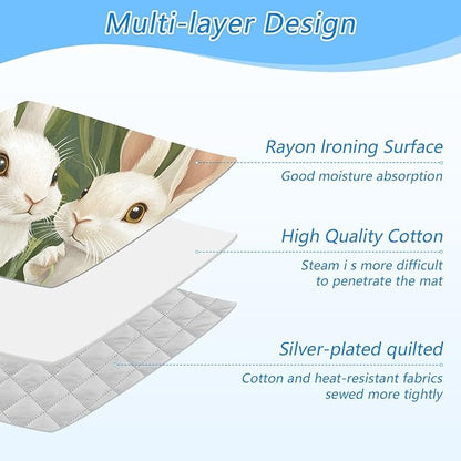 Green Easter Bunny Daisy 01 Ironing Mat for Table top Portable Ironing Pad Blanket for Washer Dryer Countertop Travel