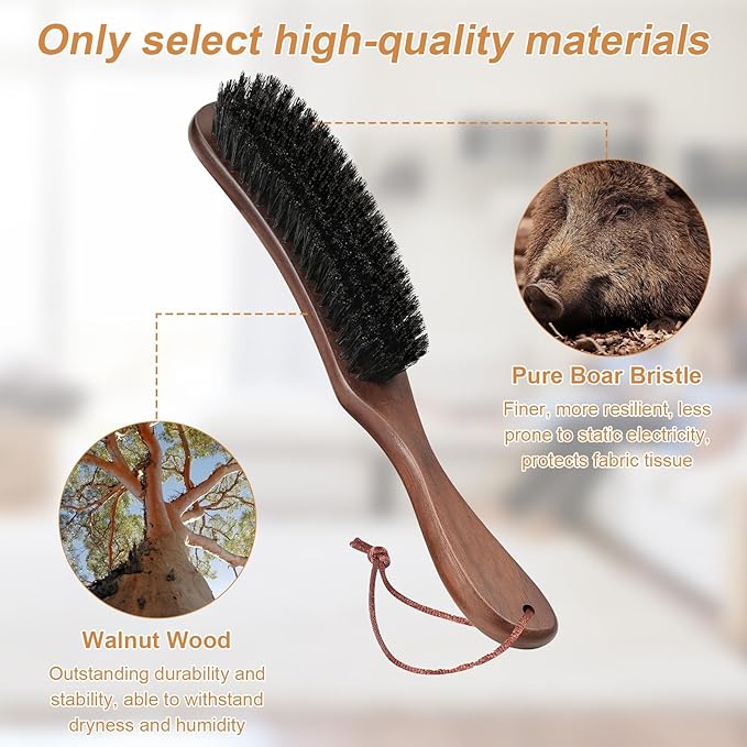 Wood Felt Brush,Large Black Walnut Wood Handle Boar Bristle Lint Brush,Suitable for Felted Hats, Suits,Cashmere,Wool,Velvet,Suede and Pet Hair for Men
