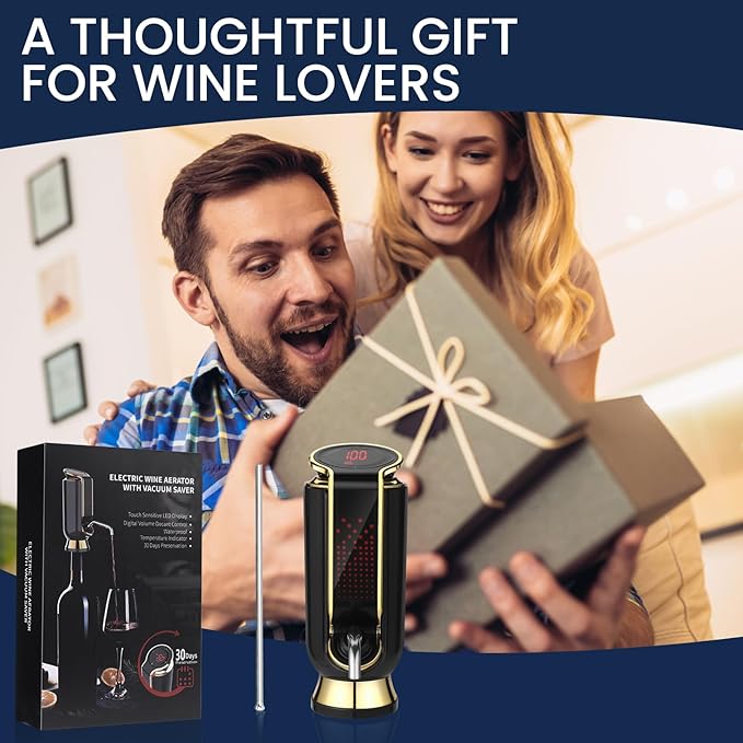 Luxurious 4-in-1 Electric Wine Aerator, Decanter, Dispenser & Vacuum Saver with LED Display - Wine Pourer Gift for Women and Wine Lovers