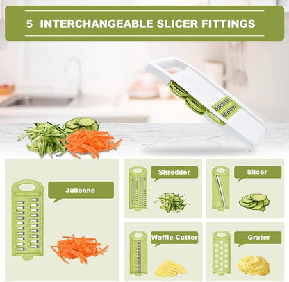 5 in 1 Mandoline Slicer Vegetable Slicer Mandolin Multi Blade Potato Veggie Slicer Vegetable Cutter Julienne Shredder Potato Slicer Green
