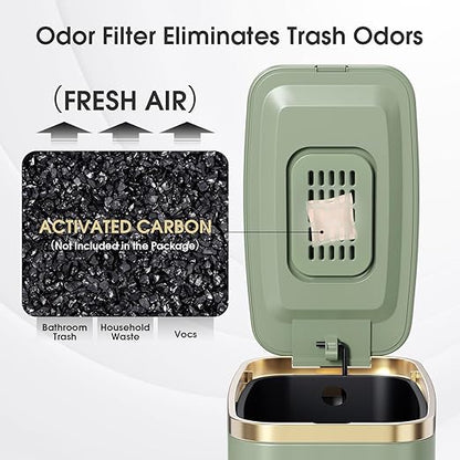 CEROELDA Small Bathroom Trash Can with Lid Soft Close-5L/1.3 Gal Slim Garbage Can-Metal Step Wastebasket-Rectangle Narrow Waste Bin for Office, Bedroom, Toilet, Live Room (Green)