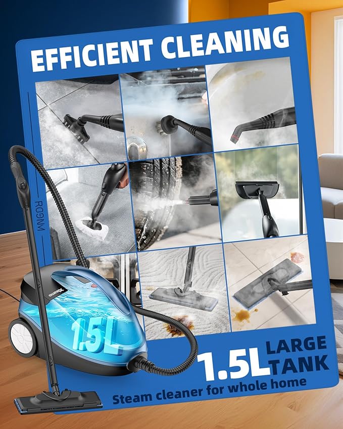 Pressurized Handheld Steam Cleaner for Home Use with 30 Accessories – Heavy Duty Portable Steamer with 1.5L Tank for Tile Floors, Couches, Cars, Removes Dirt, Grease & Grout