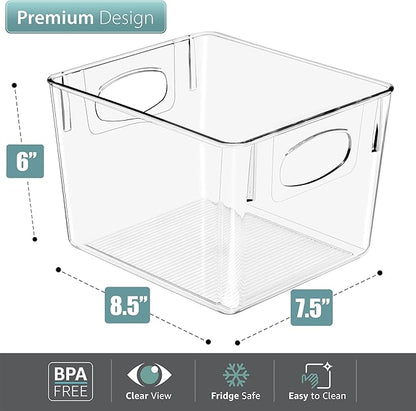 Sorbus 4 Pack Medium Clear Plastic Storage Bins, Clear Organizer Bins with Handle for Kitchen, Pantry, Cabinet, Refrigerator, Craft, Toys, Clothes, Closet, Under Sink, Bathroom Organizers and Storage