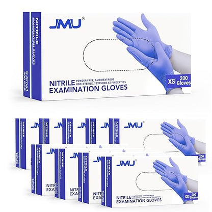 JMU Nitrile Gloves Bulk 2000 Count, 3.5 Mil Disposable Gloves Latex-Free, XS, Violet Blue