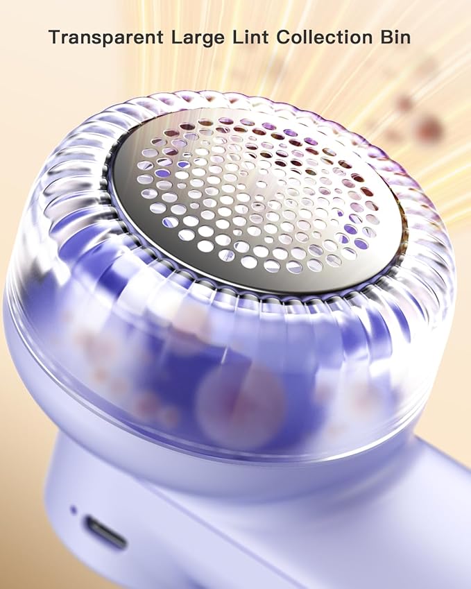 coldSky Rechargeable Fabric Shaver, Lint Shaver with Digital Display, Sweater Shaver with 6-Leaf Blades and Safety Lock, 3-Speeds Defuzzer Remove Fuzz, Pills from Clothes, Furniture, Blanket Purple