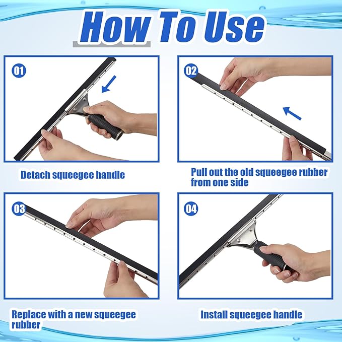 Frienda 50ft Squeegee Rubber Replacement Windows Silicone Blade Black Squeegee Cut to Size Scrubber Refill Head Bulk for Glass Shower Doors Floor Kitchen Car Cleaning