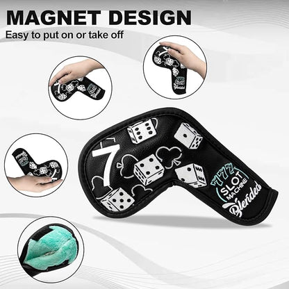 Golf Iron Covers Lucky 777 Golf Iron Headcover 10pcs Synthetic Leather Golf Clubs Iron Covers for Golf Clubs Head Covers for Irons with Magic Tape Fit All Brands