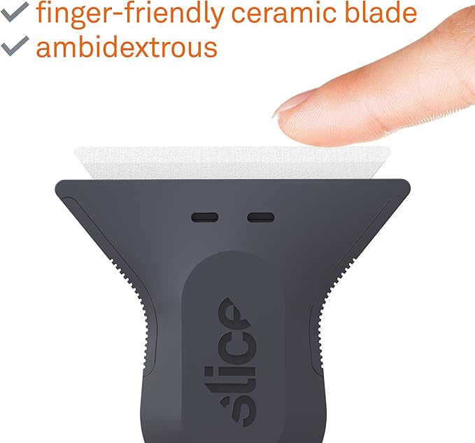 Slice 10590 Small Scraper, Ceramic Blade, Lasts 11x Longer Than Metal, Finger Friendly, Comfortable to Use, No Strain on Thumb or Hand, Auto-Retractable, Compact Size, Left or Right Hand