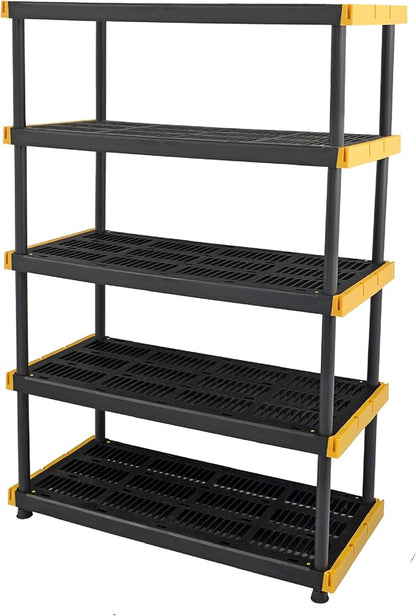 CX Black & Yellow®, 5-Tier Heavy Duty Plastic Storage Shelving Unit, 200lbs/shelf (72”H x 48”W x 20”D), for Indoor/Outdoor Organization, Modular Rack