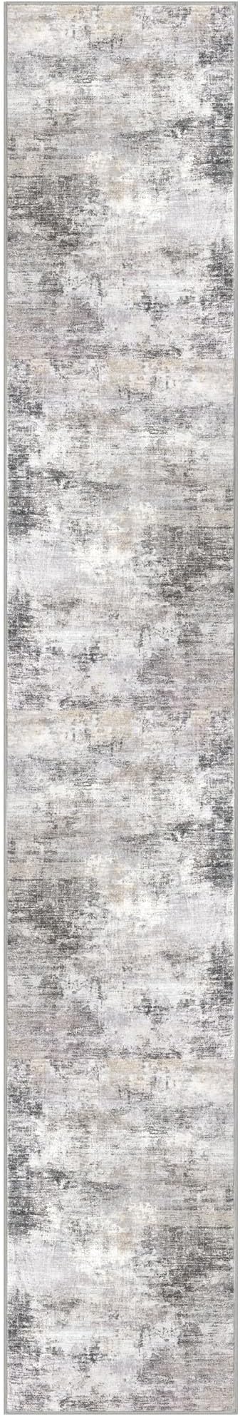 IOHOUZE Abstract Runner Rug 2x12 Ft Washable Runners for Hallways, Non Slip Kitchen Runner Printed Faux Wool Entryway Runner Indoor, Modern Abstract Floor Carpet for Hall Kitchen, Grey Beige