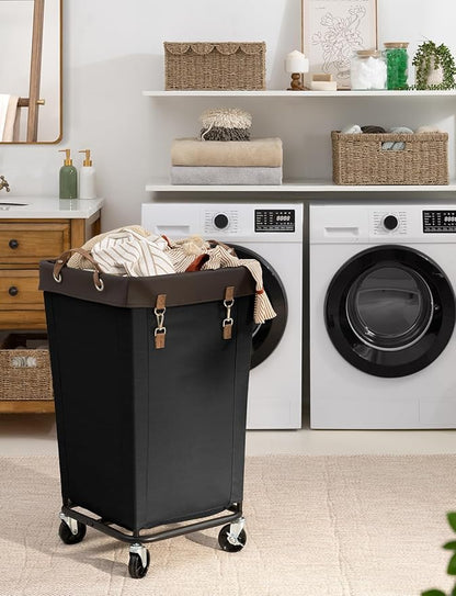 StorageWorks 160L Laundry Basket with Wheels, Large Rolling Hampers for Clothing Organizer, Dirty Clothes Basket for Hotel, Home, Closet, Dorm, Black