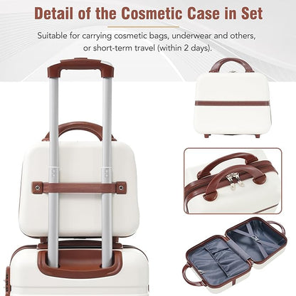 Merax Luggage Set 2 Piece Suitcase Set with Cosmetic Case Expandable Spinner Wheels Vintage Luggage Sets (White,20"+24")