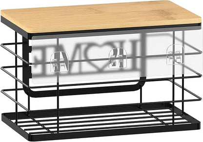 Trash Bag Holder, Thipoten Trash Bags Dispenser with Bamboo Top, Suitable for Garbage Bags Purchased Online or Supermarket, Perfect Storage Organizers for Cabinet, Under Sink (Black, 2pack-XL/L)