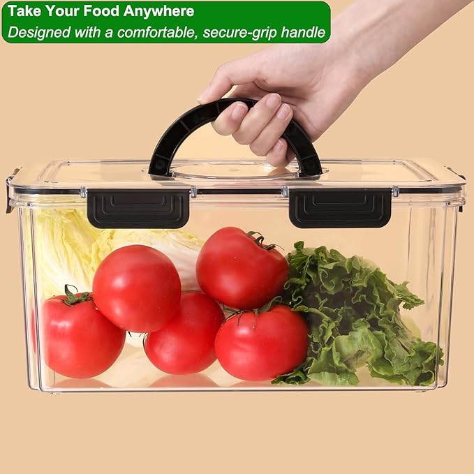 Taiuloo Airtight Fruit Storage Containers for Fridge with Lid & Handle, BPA-Free Snack Box Container with 4 Removable Colanders, Berry Vegetable Fresh Produce Saver, Clear Refrigerator Organizer Bins
