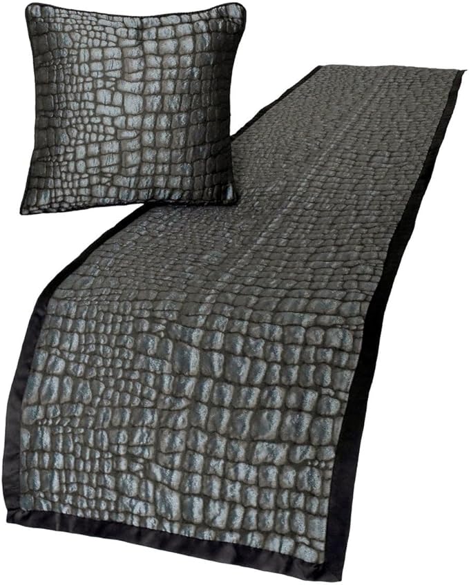 The HomeCentric King/Queen/Twin Blue & Grey Designer CA King 86"x18" Bed Runner with 2 Pillow Cover, Animal Mystery Bed Scarf on Silk Fabric - Animal Mystery