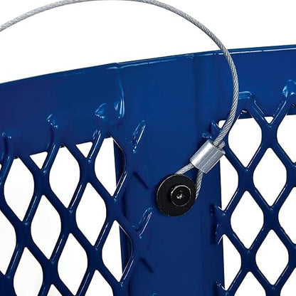Global Industrial Outdoor Diamond Steel Trash Can with Flat Lid and Plastic Liner, 36 Gallon Capacity, Blue, Thermoplastic Coating, 23-1/2" Diameter, 30" H