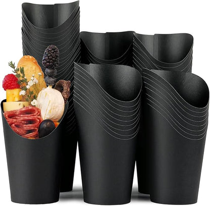 CAMKYDE 100 Pcs French Fries Holder, 12oz Disposable Paper French Fry Cups Black Charcuterie Cups for all Occasions (12oz, Black)