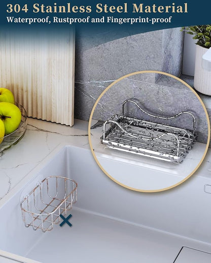 Consumest Sponge Holder for Kitchen Sink - Movable Sink Caddy for Countertop Organizer, 304 Stainless Steel Sponge Holder with Detachable Drip Tray for Kitchen Accessories-Silver