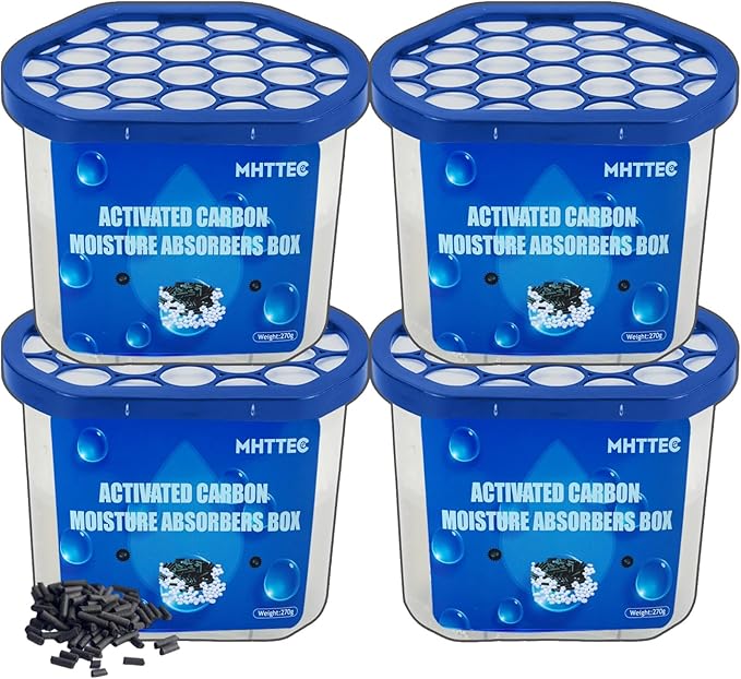 Moisture Absorbers Boxes with Activated Charcoal 4 Pack 245g Dehumidifiers for Closet Bathroom Basement Bedroom Disposable Desiccant for Car Moisture Absorbers for Home