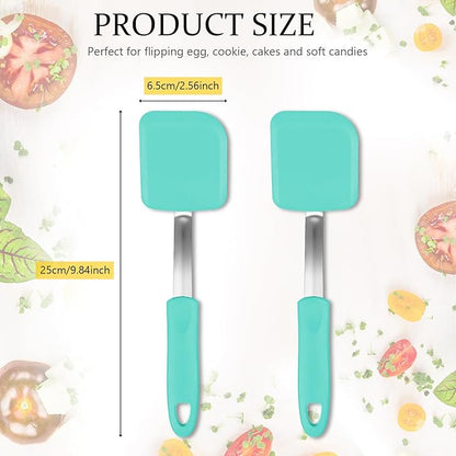 Silicone Cookie Spatula Turner 2 Pack Mini Brownie Spatula Flexible Kitchen Small Silicone Turner for Nonstick Cookware Heat Resistant No Scratch Flipper for Egg Pancake(Green)