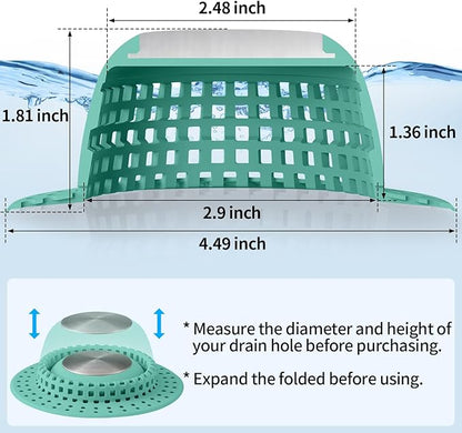 Shower Drain Hair Catcher, Bathtub Drain Cover Foldable Silicone Shower & Tub Protector for Pop-Up & Regular Drains